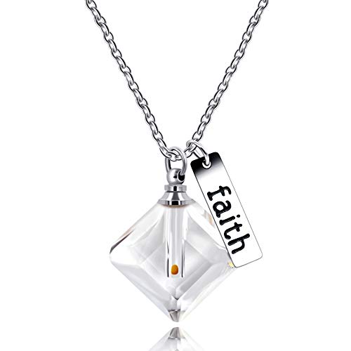 Uloveido Charm Quadratische Anh?nger Halskette mit Edelstahl Glauben Bar Echte Senf Samen in quadratischer Opeable Flasche, Kristall Edelstahl, Kristall von Uloveido