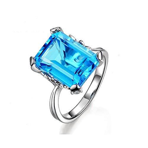 Uloveido Charm Weißes Gold Überzogener Smaragd Cut Blue Zirkonia CZ Birthstone Ringe Labor Erstellt Aquamarin Kristall Aussage Ringe mit Schöne Blatt für Frauen Mädchen Größe 59 (18.8) RJ292 von Uloveido