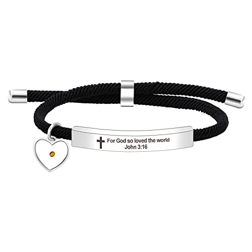 Uloveido Christliches religiöses Bibelzitat-Armband für Frauen und Mädchen, Ermutigungsgeschenk, schwarze Schnur, Edelstahl, gravierte Platte, Stangenarmband, Einstellbar, Edelstahl, Kein Edelstein von Uloveido