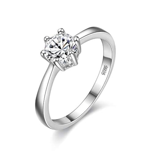 Uloveido Classic Solitaire Ehering Rhodium überzogene Cubic Zirkonia Verlobungsringe für Frauen (Größe 15.7) J002-FEMALE von Uloveido