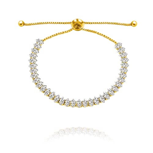 Uloveido Classical Pear Cut Cubic Zirconia Tennis Bracelet Crystal Adjustable Link Chain Bracelets Birthday Gifts for Women Y2693 (Silver Color) (Y2693-Gold) von Uloveido