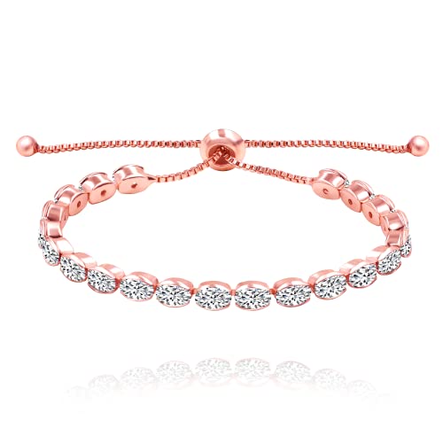 Uloveido Classical Pear Cut Cubic Zirconia Tennis Bracelet Crystal Adjustable Link Chain Bracelets Birthday Gifts for Women Y2693 (Silver Color) (Y2694-Roségold) von Uloveido