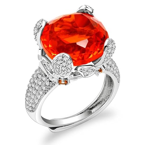 Uloveido Created Padparadscha Big Cushion Cut Stone Cocktail Ring für Damen, Damenmode, platiniert, großer orangefarbener Stein, verstellbare Größe Ring Y2900, Stein, Zirkonia von Uloveido