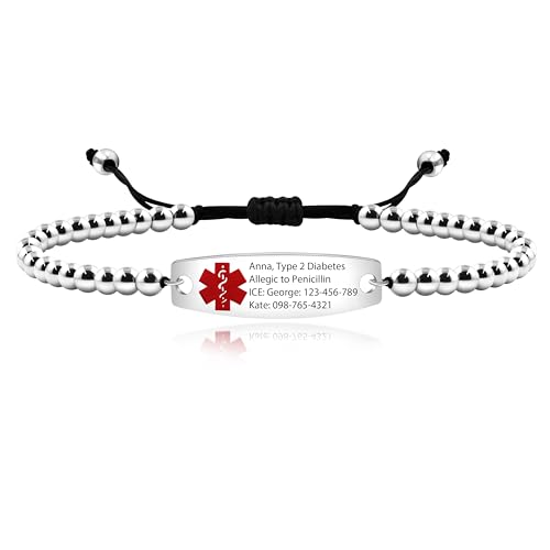 Uloveido Custom Gravur Handgemachte Einstellbare Edelstahl Medical Alert ID Armband für Mädchen Frauen Y4301 von Uloveido