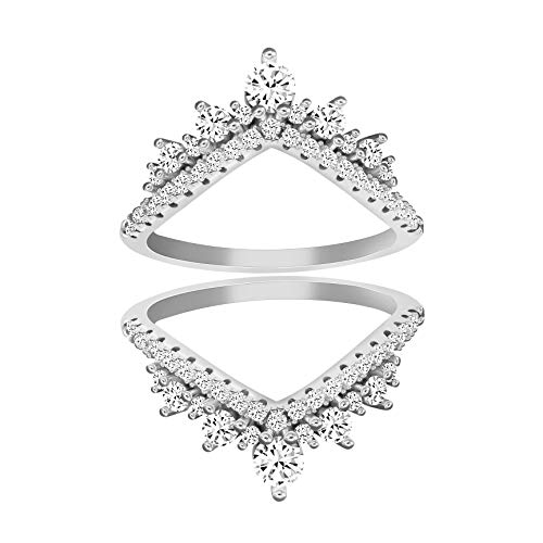Uloveido Damen 925 Silber Runde CZ Krone Trauring Guard Verlobungsring Enhancer 2pcs V Stapel Ringe Set (Größe 18.8) von Uloveido