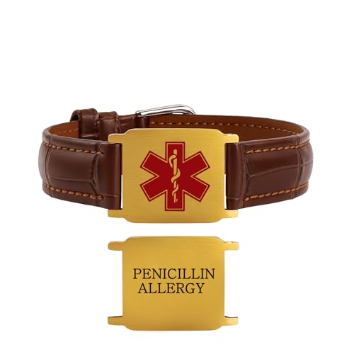 Uloveido Damen Braunes Leder Medizinisches ID-Armband – Elegantes Band mit Gravur Edelstahlplatte – Notfallarmband Y6041 Uloveido Damen Braunes Leder Medizinisches ID-Armband – Elegantes Band mit Gravur Edelstahlplatte – Notfallarmband Y6041 von Uloveido