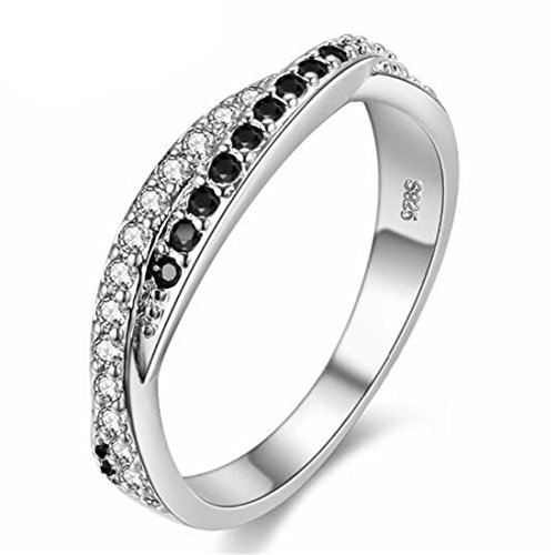 Uloveido Platin beschichtet Schwarz und Weiß Kreuz Knoten Verlobungsring für Frauen, Mädchen Promise Hochzeitsband Ring für Mutter Freund Jubiläum Schmuck Geschenk Y022 von Uloveido