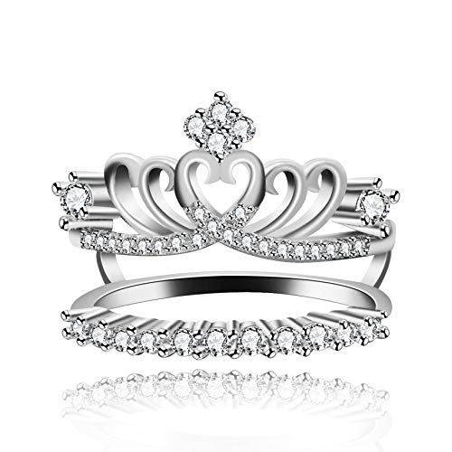 Uloveido Damen Prinzessin Crown Tiara Ring Hochzeit Verlobung Enhancer Ring CZ Lab Erstellt Diamant Jubiläum in Silber Farbe (Größe 59) Y480 von Uloveido