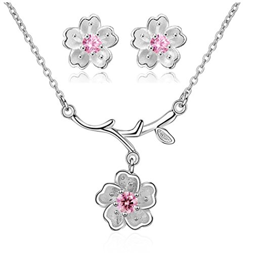 Uloveido Damen Schmuck Sets Blume Ohrringe Halskette für Mädchen DT340 (Rosa) von Uloveido