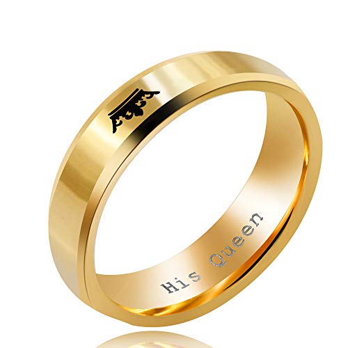 Uloveido Damen Titan Edelstahl Ring, 4mm Gold Seine Königin Hochzeit Verlobungsband Geschenke für Frauen SN140 (Größe 49) von Uloveido