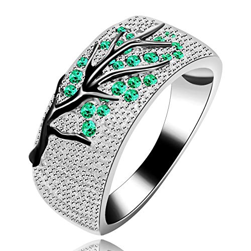 Uloveido Damen Voll CZ Schwarz Zweig Gree Baum Blatt Ehering Ring, Labor Erstellt Diamant Jahrestag Ringe für Frauen Y524 (Größe 57 (18.1)) von Uloveido