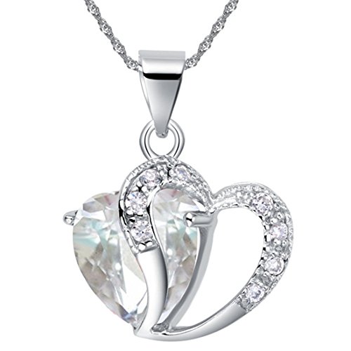 Uloveido Damen Weiß Floating Charm Halskette Doppelherz Liebe Knoten Kristall Halsketten Anhänger Liebe Geschenke für Frauen Modeschmuck N673-Weiß von Uloveido