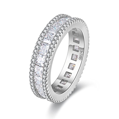 Uloveido Damen Weißes Gold Überzogene Baguette Cut Eternity Ringe Zirkonia Kanal Einstellung Hochzeit Engagement Band Ring für Frauen 57 (18.1) PJ4279 von Uloveido