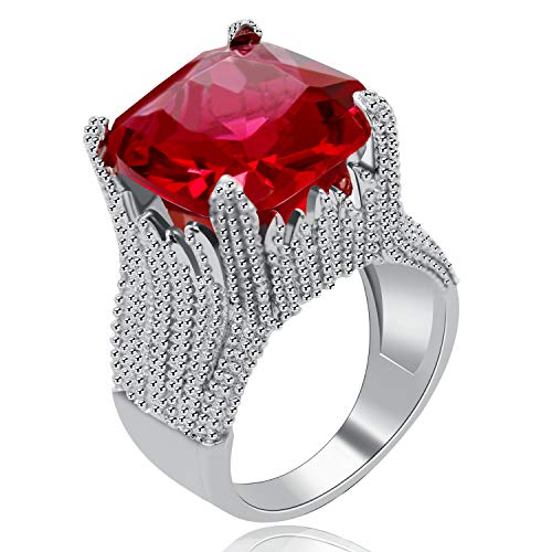 Uloveido Damen Weißgold Überzogen Flammenform Super Big Square Ring Rot Zirkonia Solitaire Ehering Ring (Größe 52 (16.6)) von Uloveido