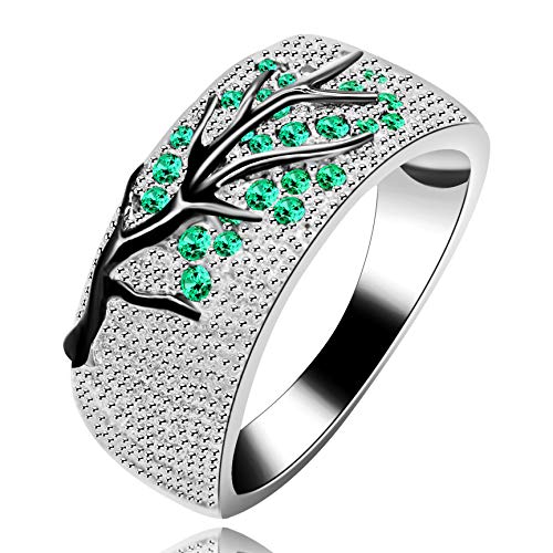 Uloveido Damen Weißgold plattiert Runde Brilliant Cut breites Hochzeitsband, Black Branch Green Leaf Verlobungsring Y524 (Größe 62 (19.7)) von Uloveido