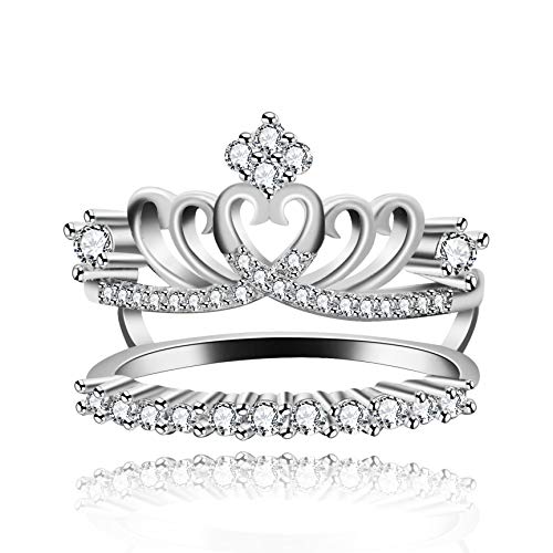 Uloveido Damen platinierte kubische Zironica Princess Crown Hochzeit Verlobungsringe Guard Wraps und Enhancer (Größe 52) Y480 von Uloveido
