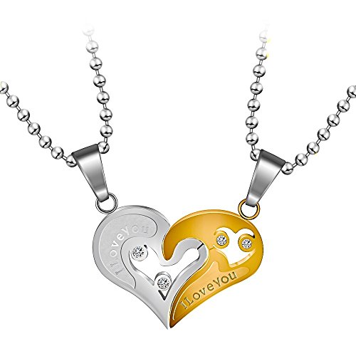 Uloveido EIN Paar Edelstahl Paare Halskette halbes Herz Anhänger ich Liebe Dich Halskette für Männer und Frauen von Uloveido