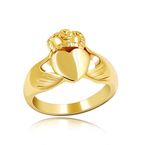 Uloveido Edelstahl Gold Farbe Irish Claddagh Herz Krone Ring Hochzeit Versprechen Hoch Polierte Freundschaft Schmuck für Frauen Mädchen Y981 von Uloveido