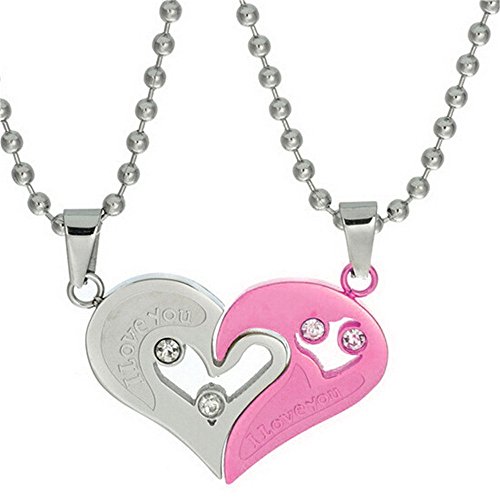 Uloveido Edelstahl für Sie und Ihn Puzzle Matching Half Heart Halsketten Set Freund Freundin von Uloveido