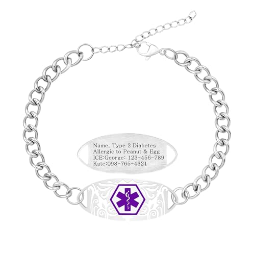Uloveido Edelstahlarmband mit Schwerer Curb-Kette – Herrenarmband mit Gravierter Notfall-ID und Personalisierter Gesundheitsinformation YA5948 von Uloveido