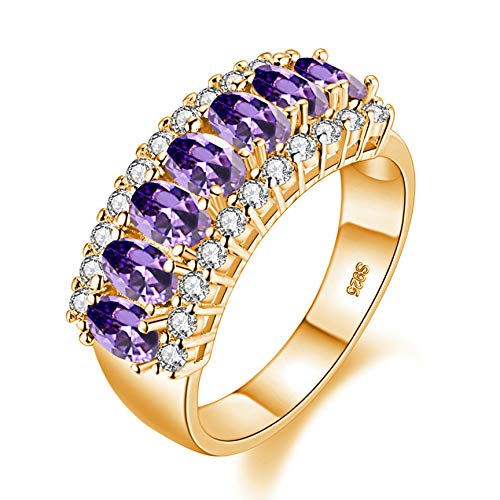 Uloveido Ehering, vergoldet, 7 Steine, ovaler Schliff, künstlicher Amethyst, violetter Zirkonia, Schmuck J501 (Gold, Lila, Größe 8) von Uloveido