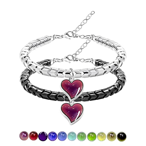 Uloveido Ein Paar Zahnradform Hämatit Armbänder mit Farbwechsel Thermo Sensitive Stimmung Herz Charms, Paare Liebe Herz Armreifen Geschenke Y1995-UK, Edelstahl, Kein Edelstein von Uloveido