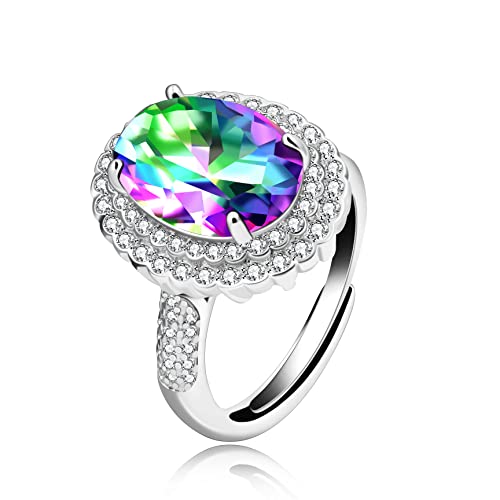 Uloveido Einstellbare große ovale Cubic Zirkonia Ring, Solitaire Ringe Hochzeit Verlobung Schmuck (Erstellt Mystic Topas) von Uloveido