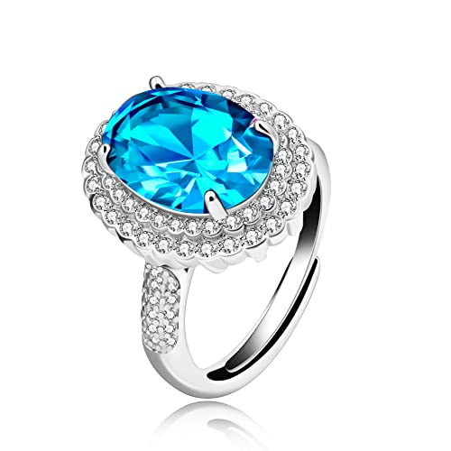 Uloveido Einstellbare große ovale Cubic Zirkonia Ring, Solitaire Split Shank Ringe Hochzeit Verlobungsschmuck (Erstellt Blauer Topas) von Uloveido