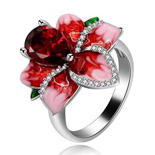 Uloveido Einzigartige Rote Rose Blume Ring Birne Schnitt Simulierte Diamant Blumen Aussage Ringe Jubiläum Geburtstagsgeschenke für Frauen Mädchen Mom Größe 62 (19,7) RA627 von Uloveido