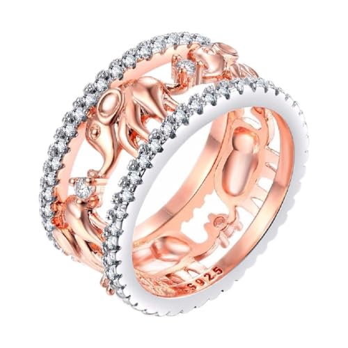 Uloveido Elefant Familie Migration Ring Rose Gold überzogen Hochzeitsband Schmuck Geschenk für Frauen Größe 57 (18,1) RA083 von Uloveido