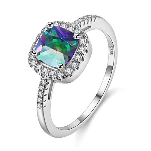 Uloveido Erstellt Mystic Topaz Solitaire Ehering für Frauen, Square Cushion Cut Regenbogen Kristall Braut Fingerring (Multicolor, Größe 54) Y3100 von Uloveido