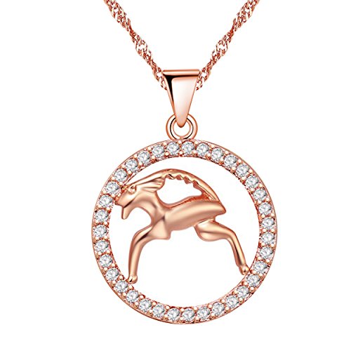 Uloveido Fashion Geburtstag Halskette Frauen Mädchen Rosegold Farbe Sternzeichen Steinbock Zeichen Zirkonia Anhänger Halsketten N1047 von Uloveido