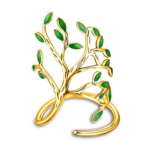 Uloveido Fashion Green Tree Design Schmuck Ring für Frauen, Gold Farbe Green Leaves Anniversary Party Ring für Mädchen HR303 von Uloveido