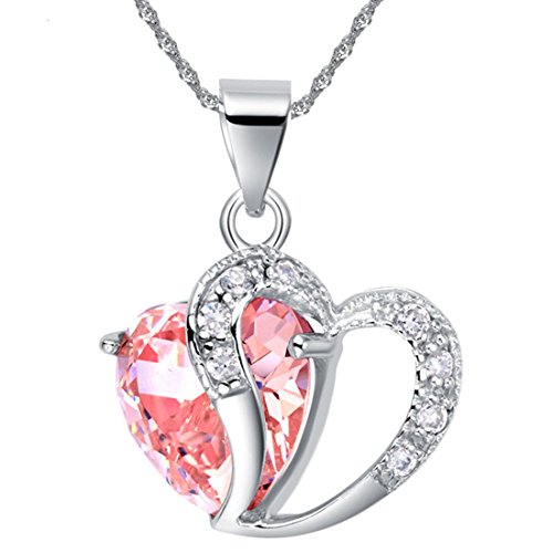 Uloveido Fashion Hot Pink Österreichischen CZ Kristalle Doppel Herzform Anhänger Halskette Platin Überzogene Valentinstag Geschenk Ideen für Frauen Mädchen N673-Pink von Uloveido