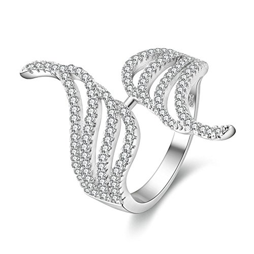 Uloveido Fashion Platin überzogener Verlobungs-Engelsflügel-Ring-Feder pflastern CZ Cocktail, der Ring für Damenfreundin-Größe 59 (18.8) PJ4270 stapelt von Uloveido