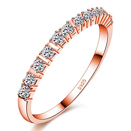 Uloveido Frau Rose Vergoldet 2 MM Runde Zirkonia Eternity Ring, Simulierte Diamant Stapeln Ringe J029 (Rose Gold, Größe 7) von Uloveido