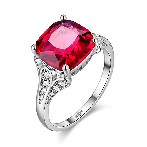 Uloveido Frauen 10mm Erstellt Red Ruby Granat Halo Silber Farbe Engagement Hochzeit Ringe für Frauen Modeschmuck (Größe 52 (16.6)) von Uloveido