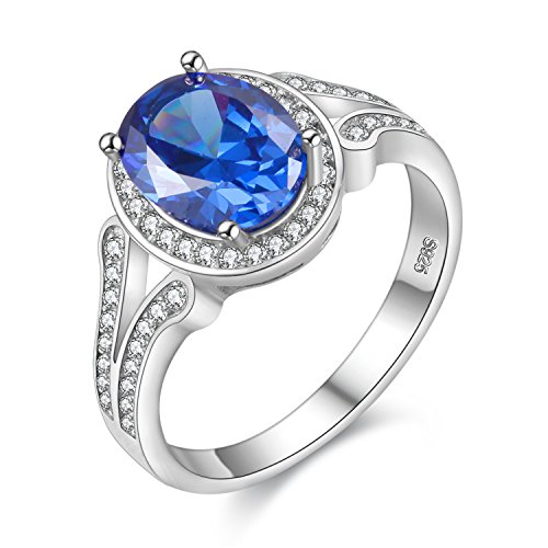 Uloveido Frauen 925 Sterling Silber Blauer Spinell Ring, Jubiläum Hochzeit Halo Ring mit blauem Stein für Frauen FJ043 von Uloveido