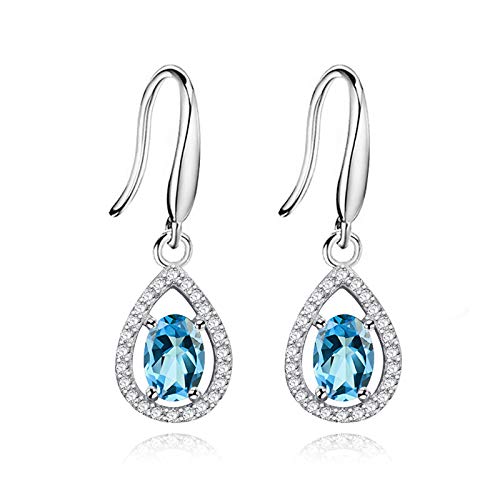 Uloveido Frauen 925 Sterling Silber Echt Oval Blauer Topas Teardrop Ohrringe Baumeln Dezember Birthstone Waterdrop Haken Ohrringe Geburtstagsgeschenk für Freundin (Blau) FR027 von Uloveido