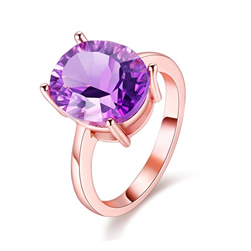 Uloveido Frauen 925 Sterling Silber Einstellbare Größe Jubiläum Versprechen Edelstein Ring, Mädchen Rose Gold Überzogene Lila Topas Kristall Hochzeit Verlobungsring FJ039 von Uloveido