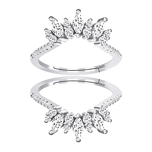 Uloveido Frauen 925 Sterling Silber Marquise Cut CZ Krone Ehering Guard Enhancer 2pcs Stapelringe Set Y1025 von Uloveido