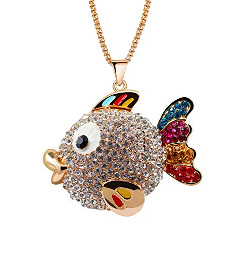 Uloveido Frauen Nette Rose Gold Überzogene Legierung Glas Emaille Lange Kette Goldfisch Fisch Anhänger Halskette Modeschmuck Mädchen Winter Herbst Geschenk YS846 von Uloveido