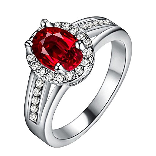 Uloveido Frauen Oval Red Stone Ring für Mädchen Mutter Freund Geburtstagsgeschenk Ring für Frauen Freundin Jubiläum Ehering mit Zirkonia PJ139 von Uloveido