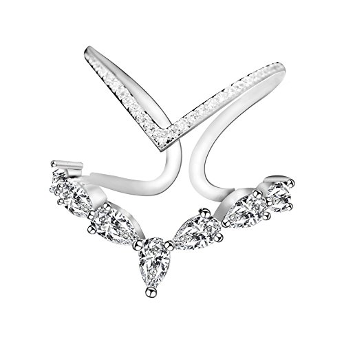 Uloveido Frauen Platin Überzogene Alphabet V Freie Größe Ring Silber Farbe Birne Cut Zirkonia Einstellbare Brief Ring JZ157 von Uloveido