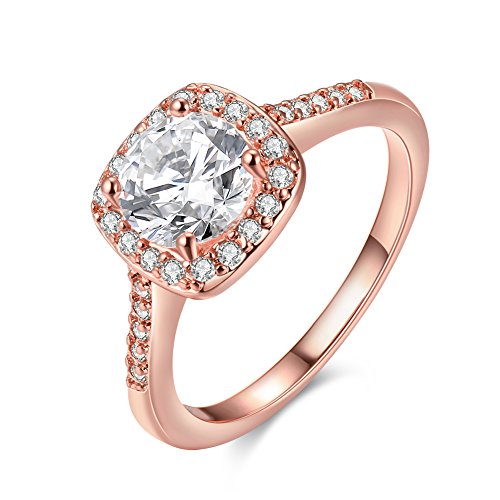 Uloveido Frauen Pretty Rose Gold Plated Square CZ Kristall Verlobungsringe Beste Versprechen Ringe für Ihr Jubiläum Schmuck (Rose Gold Farbe, Größe 59) KR002 von Uloveido