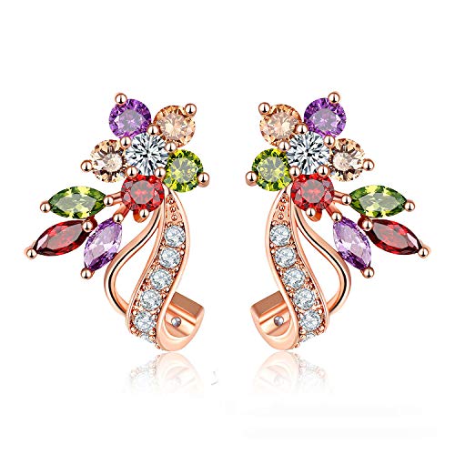 Uloveido Frauen Rose Gold Plated Multicolor österreichischen Kristall Art Deco Blume Ohrstecker für Mädchen Y492 von Uloveido