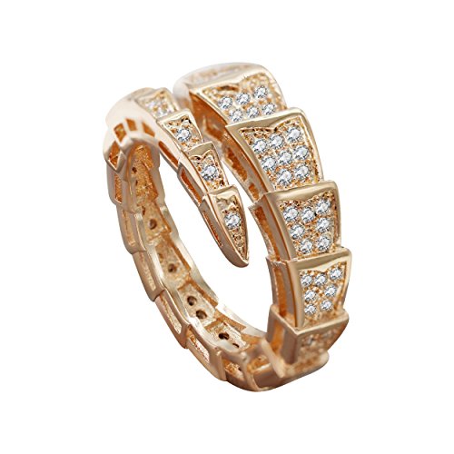 Uloveido Frauen Rose Gold plattiert Schlangetier Ring freie Größe mit klarem Zirkonia offener Schwanz einstellbar für Mädchen Y320-Rose Gold von Uloveido