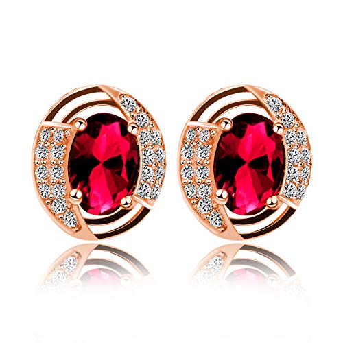 Uloveido Frauen Rose Vergoldet Oval Rot Kristall Stein Hochzeitstag Charme Ohrringe Ohrstecker für Mädchen LR007 von Uloveido