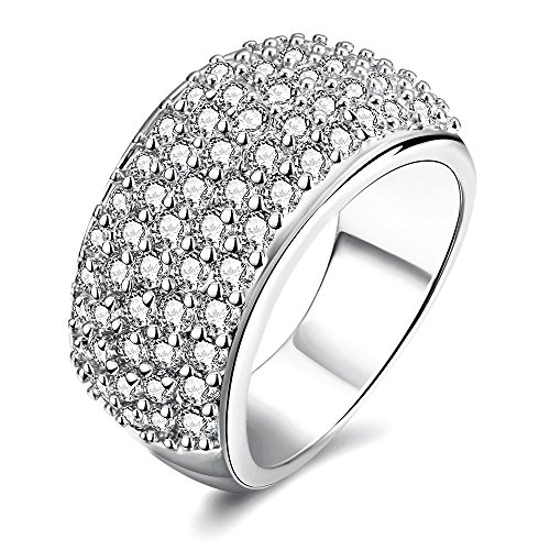 Uloveido Frauen Runde Sparky Zirkonia Pave Eternity Band Wide Hochzeit Verlobungsring CR002 (Platinum, 52 (16.6)) von Uloveido