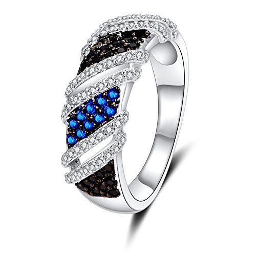 Uloveido Frauen Schwarz Blau Stein Unendlichkeit Jubiläum Ring, Hochzeit Verlobungsring Weißes Gold Überzogen für Mädchen Y360 von Uloveido
